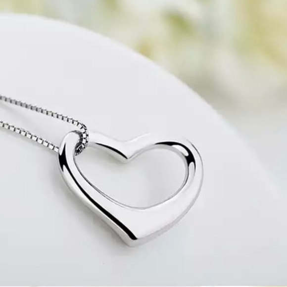 Open Heart Sterling Silver Chain Necklace - Picture 7 of 10